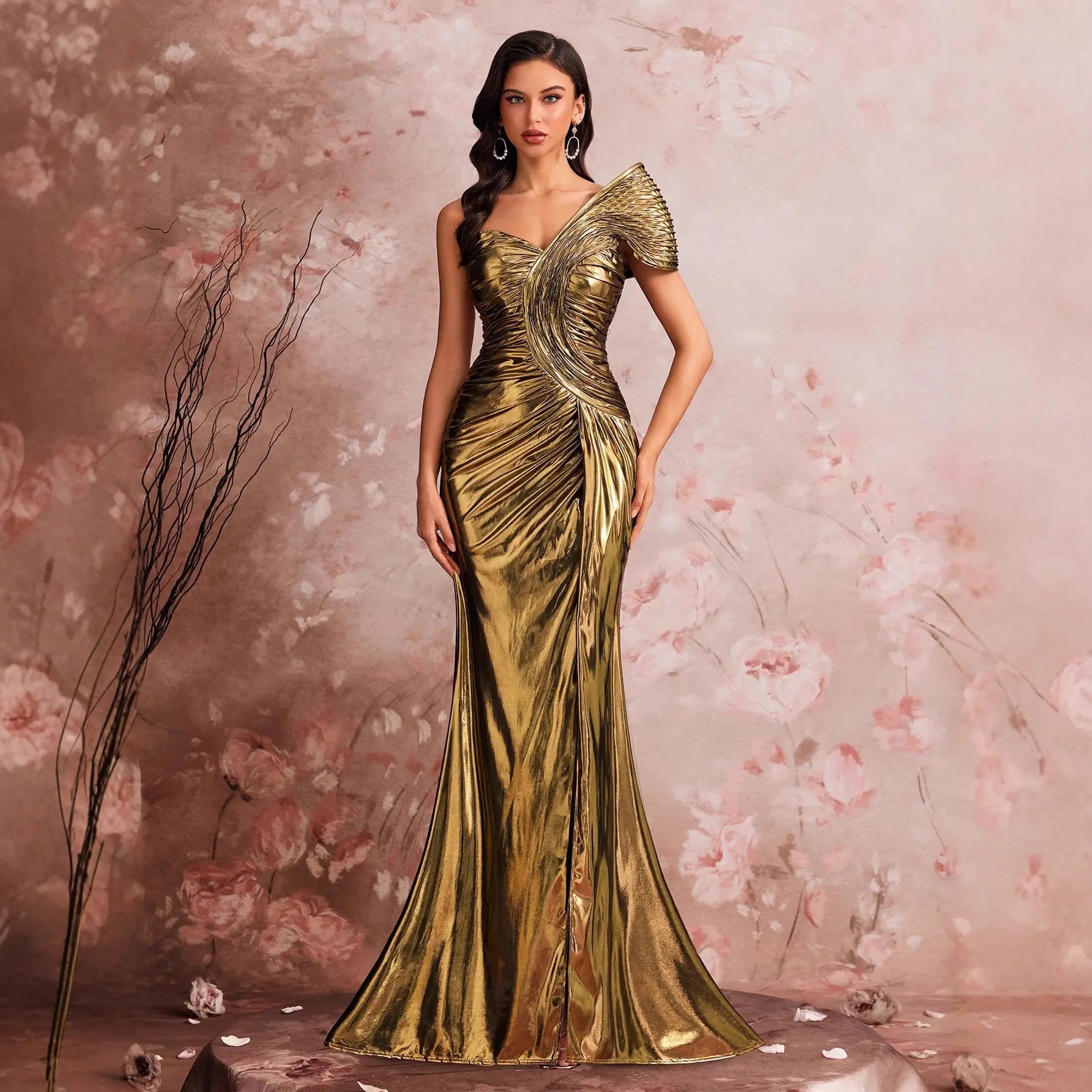 Elegant Maxi Dress Formal Evening Ruched Split With Zipper Bella Mia