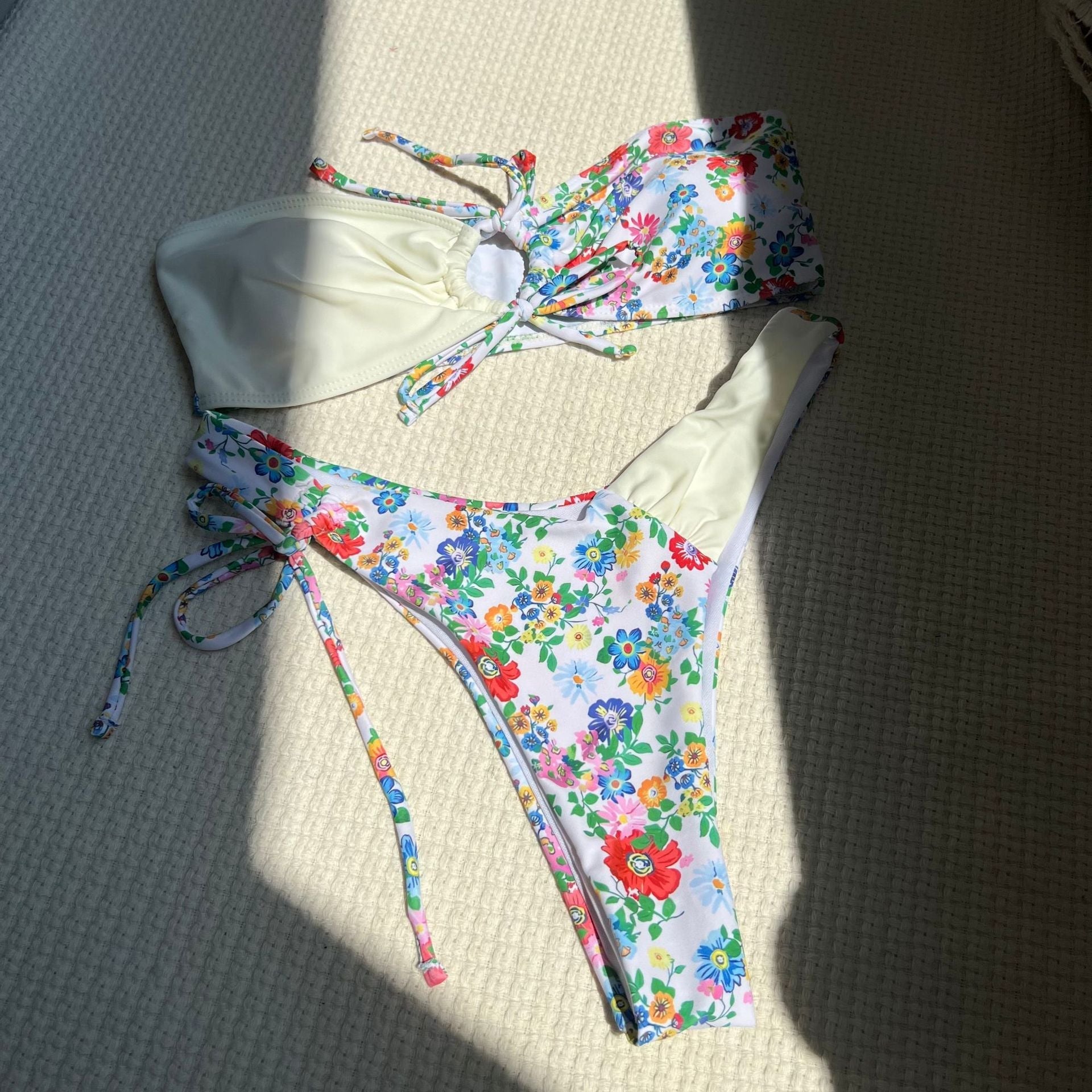 Floral Color Matching Lace Tube Top Simple Sexy Swimsuit Bikini Bikini Bella Mia