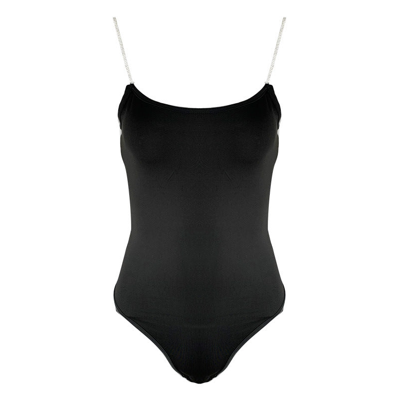 Summer Women Clothing Diamond Chain Slim Top Sexy Low-Cut Sling Bodysuit Bella Mia