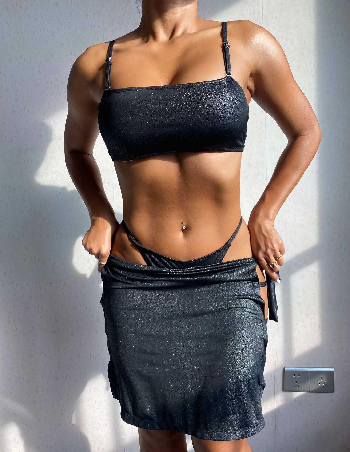 Swimwear Three Piece Set Solid Color Sexy Tight Open Back Swimsuit Split Women Bikini Bella Mia