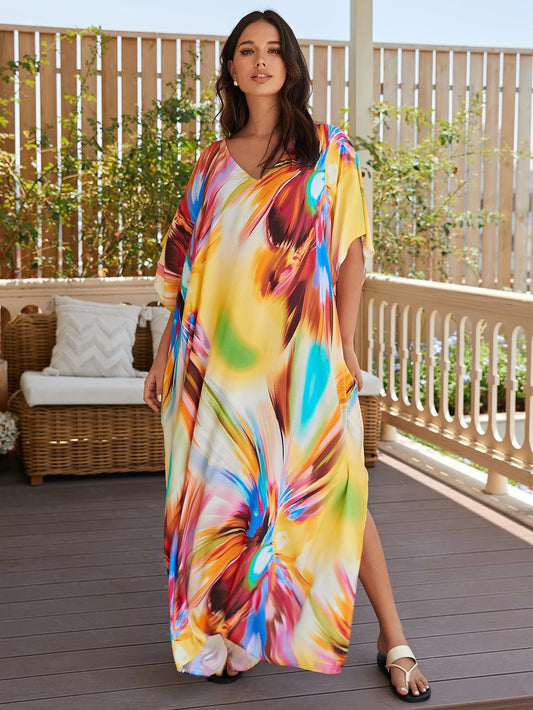 Rayon Printed Beach Cover up Loose Robe Vacation Sun Protection Shirt Bikini Cover Bella Mia