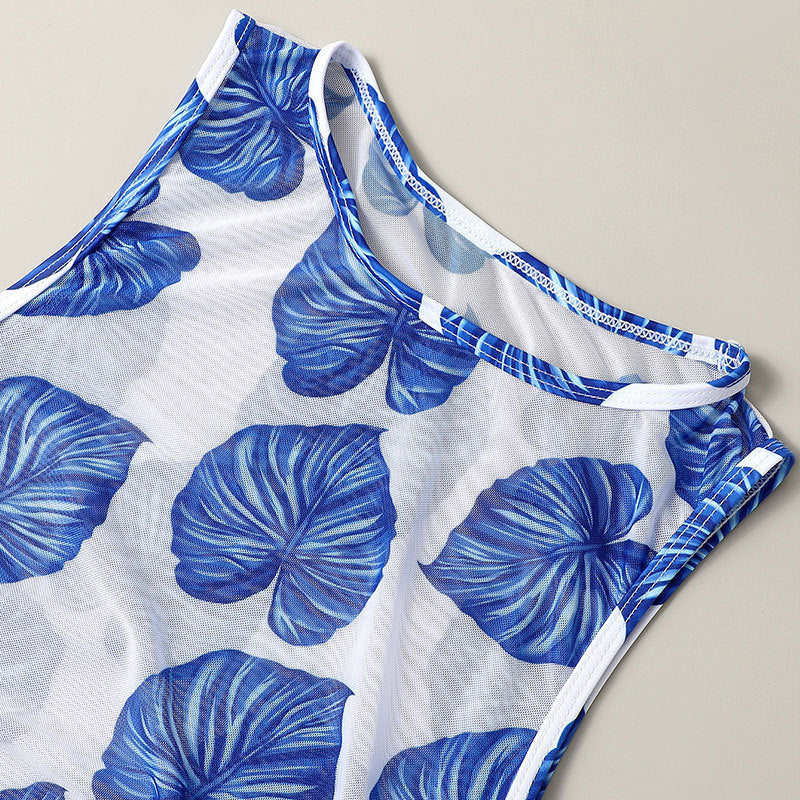 Mesh Maxi Dress Swimsuit Women Printed Three Piece Set Cardigan Bikini Swimsuit Bella Mia