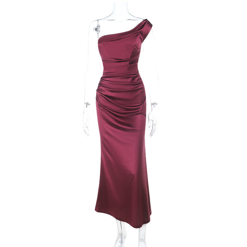Summer Satin Shoulder Party High Sense Tuxedo Dress