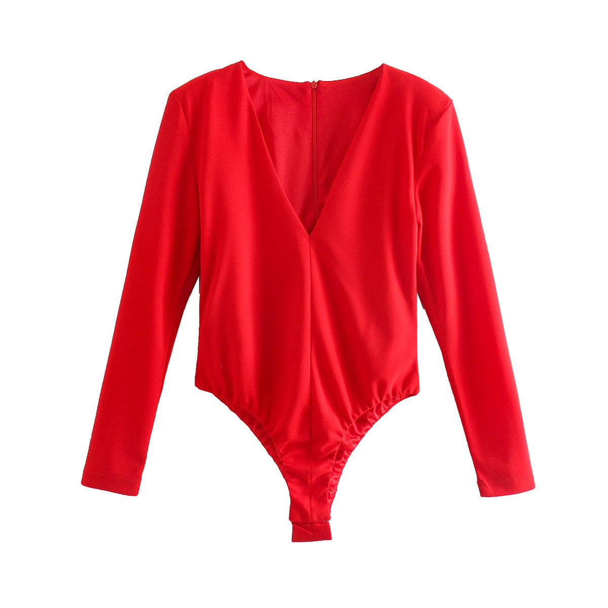 Women Clothing Sexy Four Color Deep V Plunge neck Padded Shoulder Close Fitting Inner Bodysuit Bella Mia