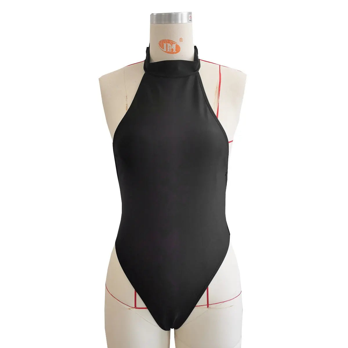 Black One Piece Swimsuit Women Diamond Chain Backless Halter Strap Summer Boho Bella Mia