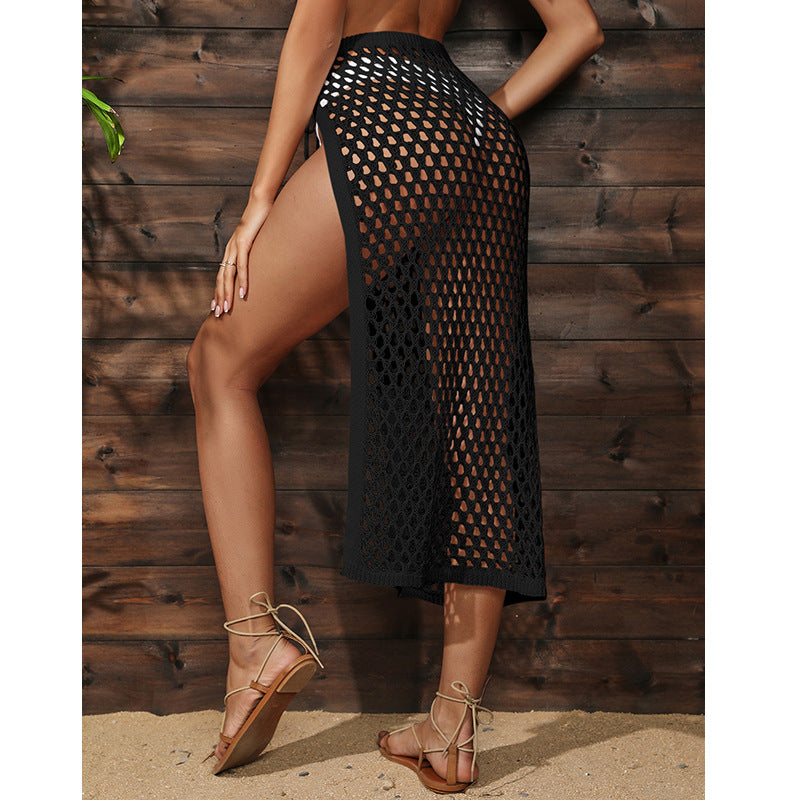 Women Clothing Beach Sun Protection Hollow Out Cutout out See through High Slit Sexy Side Strap Knitted Skirt Crochet hook Bella Mia