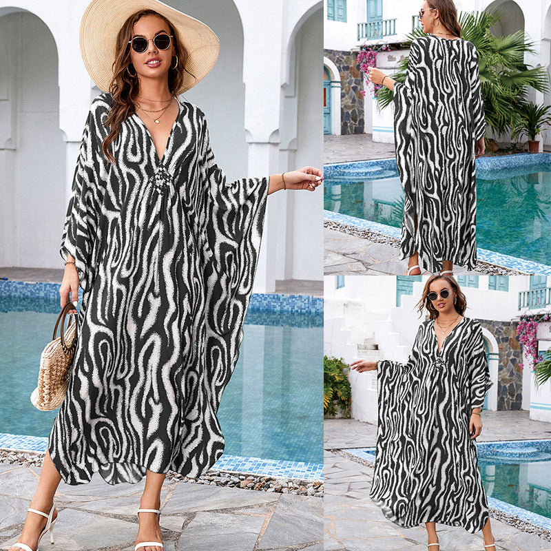 Printed Loose Robe Vacation Maxi Dress Women Beach Jacket Beach Cover Up Bella Mia
