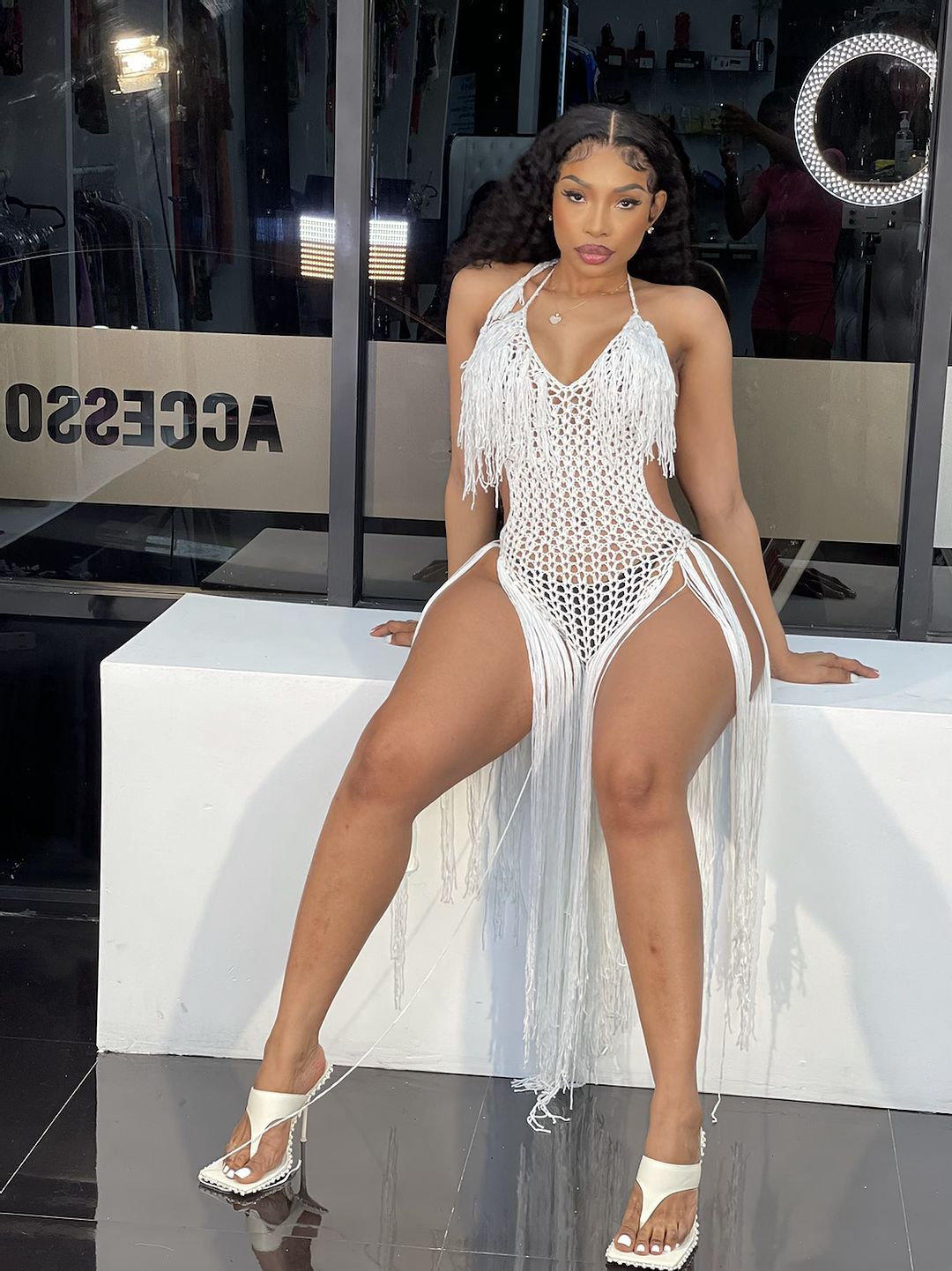 Sexy Women Beach Dress Handmade Crocheted Jumpsuit Tassel Dress Entry Bella Mia