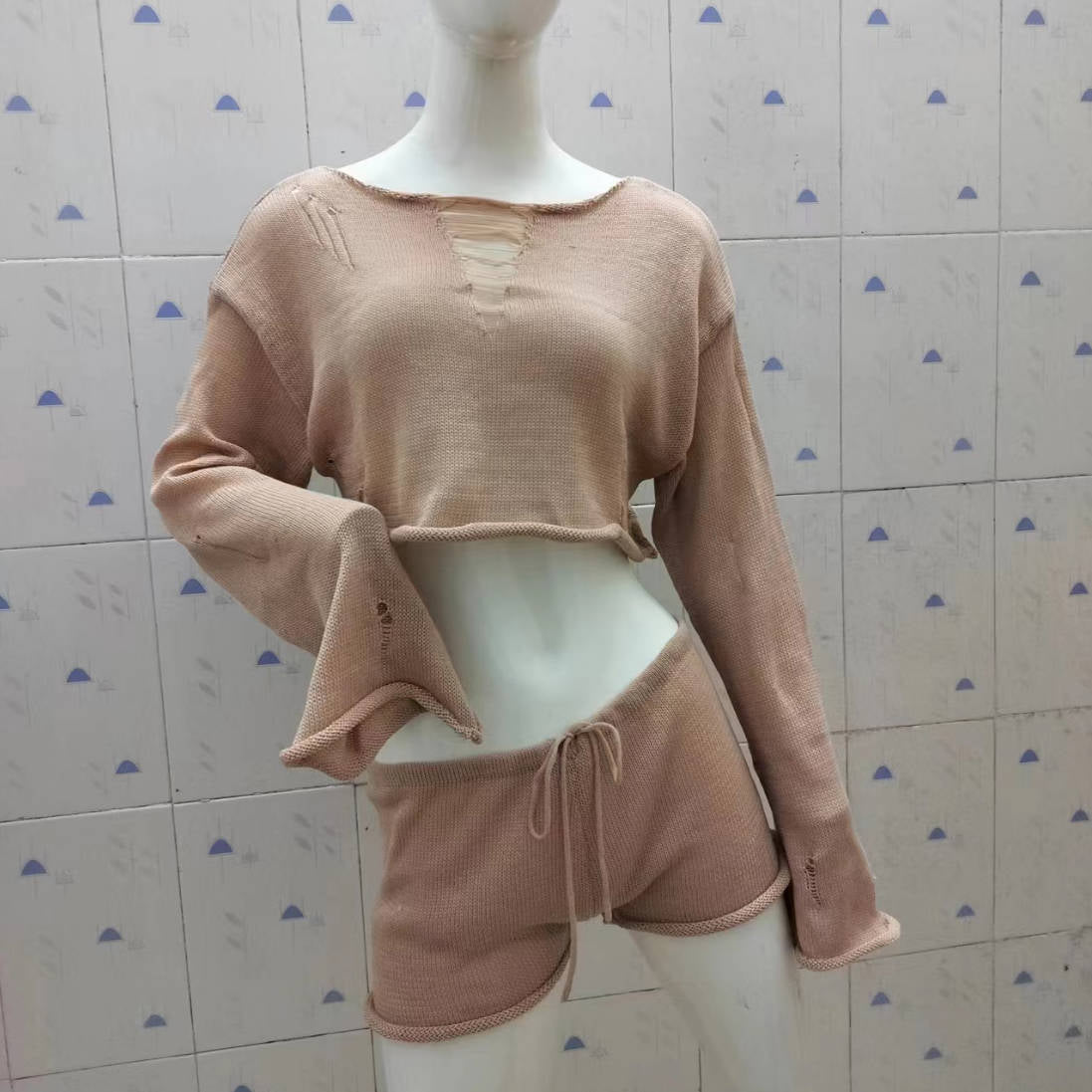 Knitted Two Piece Women Spring Summer Seaside Vacation Sun Protection Short Top Sexy Shorts Suit Bella Mia