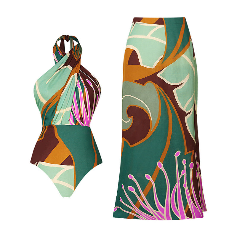 Halterneck Printed One Piece Swimsuit Women Clothing Wear Bella Mia