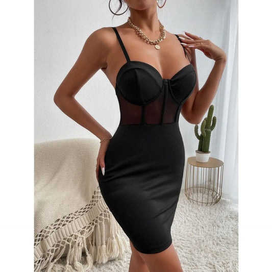 Sexy Patchwork Sling Bodycon Dress With Steel Ring Boning Bella Mia