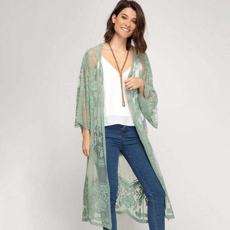 Sexy Grape Silk Embroidered Seaside Vacation Sun Protection Clothing Beach Jacket Bikini Swimsuit Outwear Cardigan for Women Bella Mia