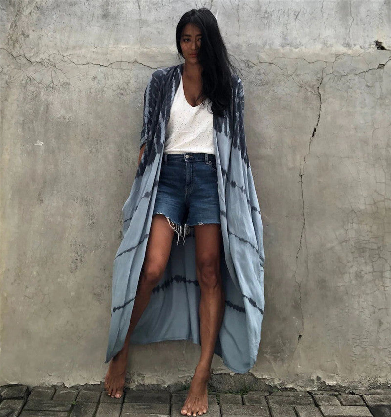 Rayon Printed Beach Cover-up Sexy Cardigan Belt Sun Protection Shirt Beach Cover Up Bella Mia