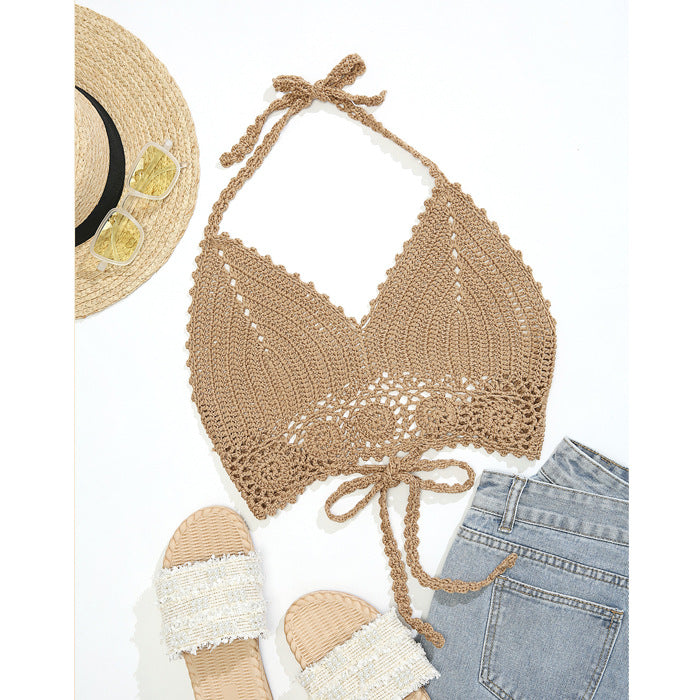 Hand Crocheting Knitted Strap Halter Bikini Top Beach Sexy Backless Bra Swimsuit Crochet hook Bella Mia