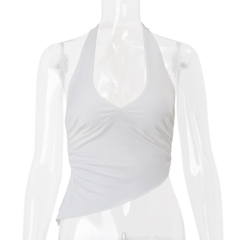 Women Clothing Spring Sexy Sexy Halter Strap Irregular Asymmetric Solid Color Vest Top Women Bella Mia