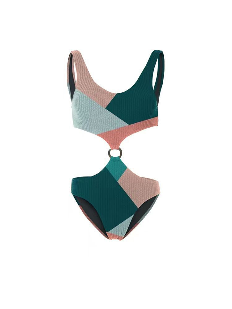 Contrast Color One Piece Bikini Two Piece Set Wishi Mesh Gauze Skirt Vacation Swimwear Bella Mia