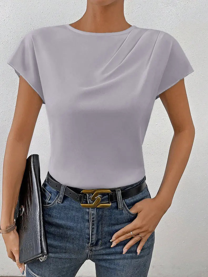 Women Clothing Summer Satin Satin Shirt Women Simple Short Sleeved Shirt Top Bella Mia