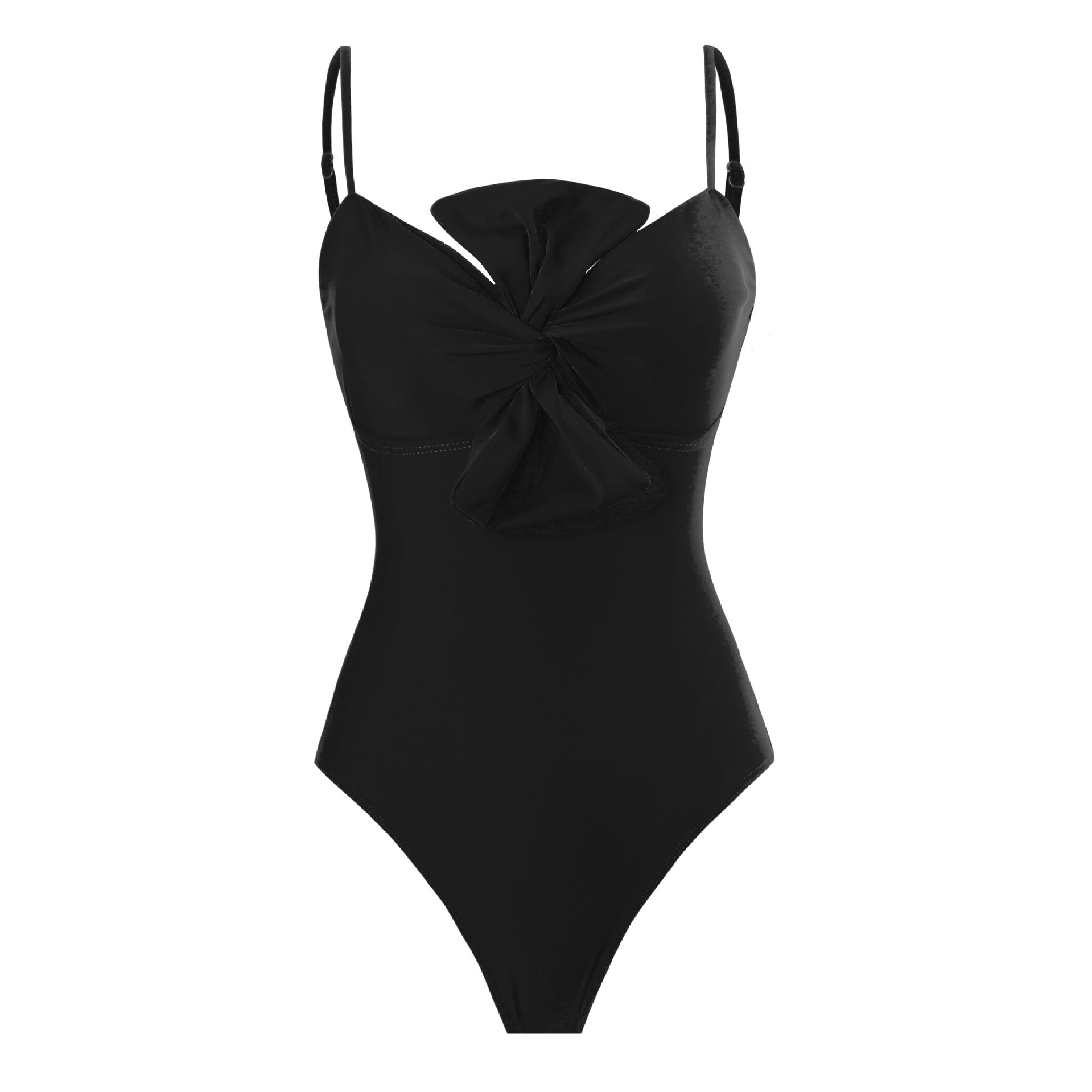 Bow Solid Color One Piece Women Swimwear Suit French Retro Cover Belly Slimming Swimsuit Bella Mia