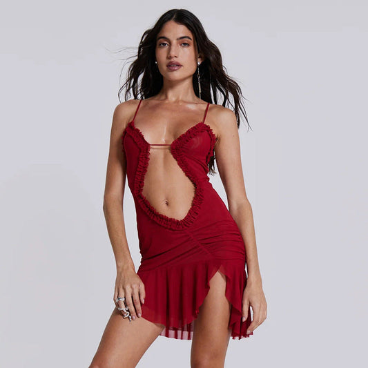 Arrival Backless Dress Sexy Trend Mesh Splicing Sling Cropped Outfit Short Dress for Women Bella Mia