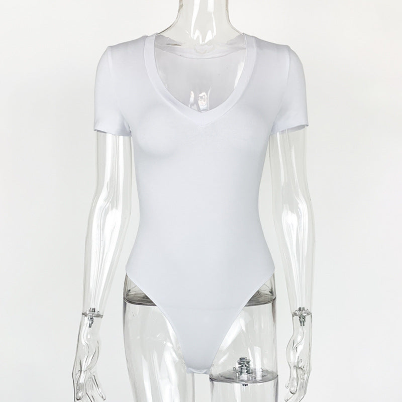 Bodysuit Spring Summer Women Clothing Short Sleeve V Neck Sexy Tight Bodysuit Bella Mia