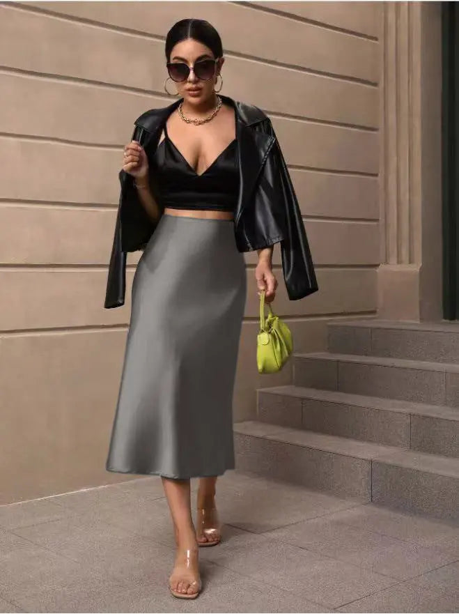 Hip Wrapped Fishtail Skirt Satin Mid Length Skirt Autumn Women Clothing Direct Bella Mia