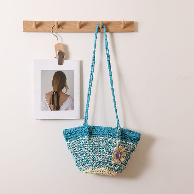 Fresh Floral Straw Bag Niche Gradient Color Straw Bag Woven Bag Vacation Beach Bag Shoulder Bag Bella Mia