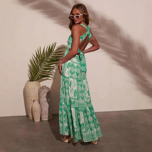 Summer Women Clothing Office Sleeveless Sexy Printed Long Sling Dress Bella Mia