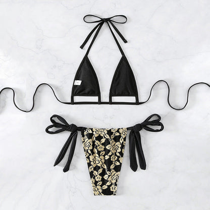 Swimwear Women Lace up Halterneck Split Bikini Three Point Sexy Beach Swimsuit