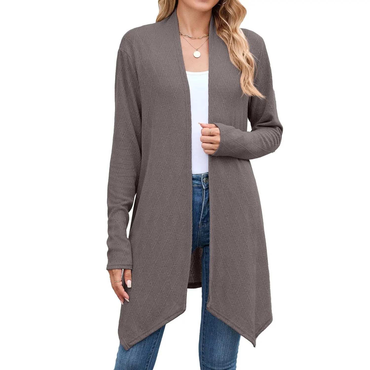Women Clothing Autumn Solid Color Long Sleeved Knitted Cardigan Coat Long Shirt Women Bella Mia