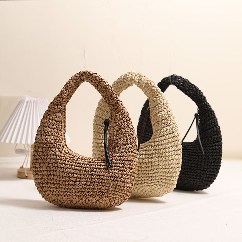 Solid Color Hand Carrying Straw Bag Niche Tassel Hand Carrying Straw Bag Woven Bag Women Seaside Vacation Beach Bag Bella Mia
