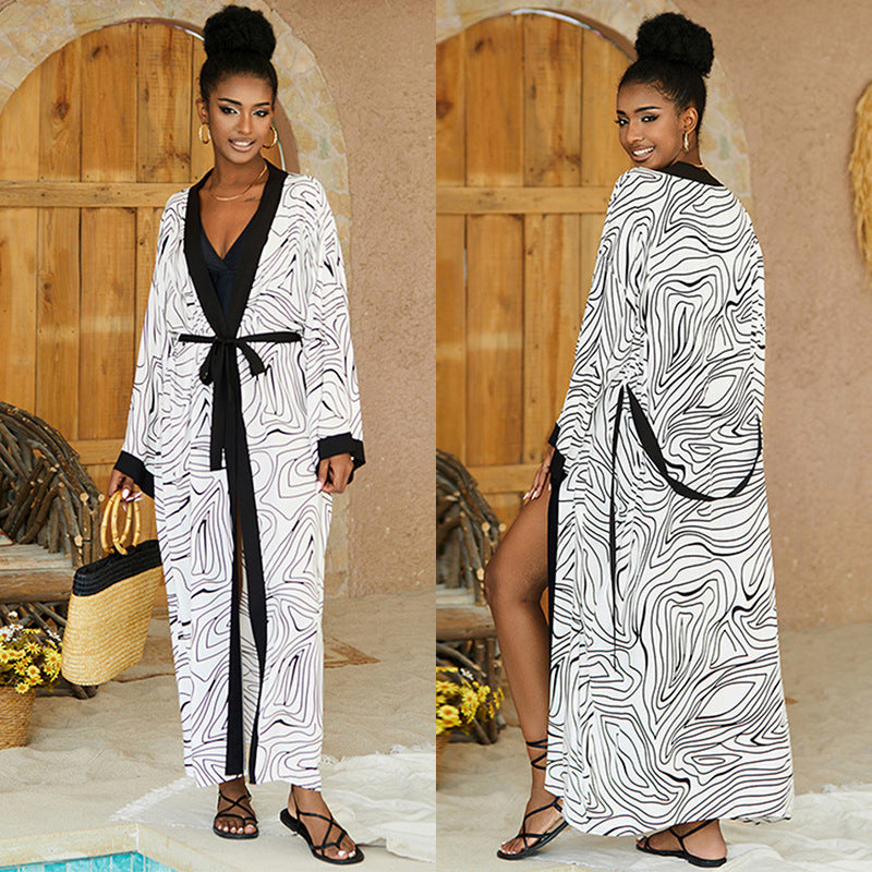 Printed Beach Cover up Sunscreen Women Swimsuit Beach Cover Up Holiday Long Cardigan Bella Mia