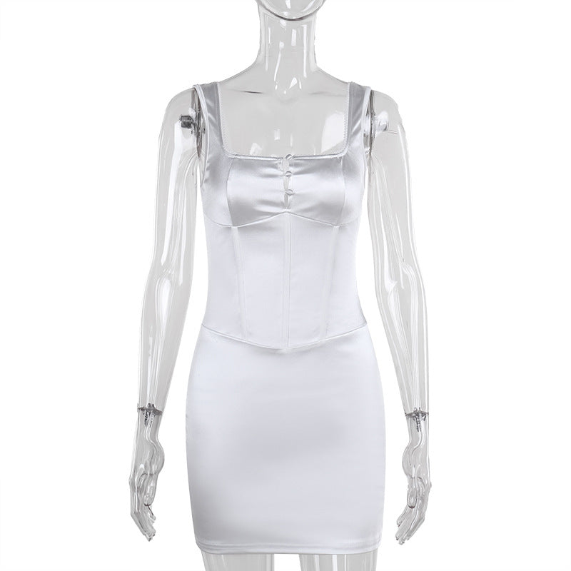 Autumn Dress Elegant Sexy Slim Fit Square Collar Sling Hip Dress Bella Mia