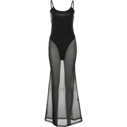 Spring Summer Women Sexy See through Sling High Waist Figure Flattering Sheath Dress