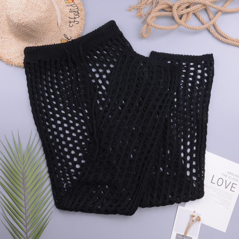 Women Solid Color Hand Crocheting Sexy Cutout Loose Wide Leg Pants Casual Women Woven Trousers Bella Mia
