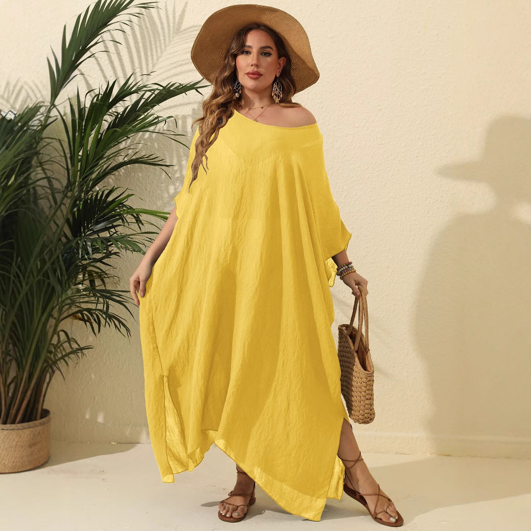Women Clothes Solid Color Loose Blouse Beach Vacation Split Mop Dress Bella Mia