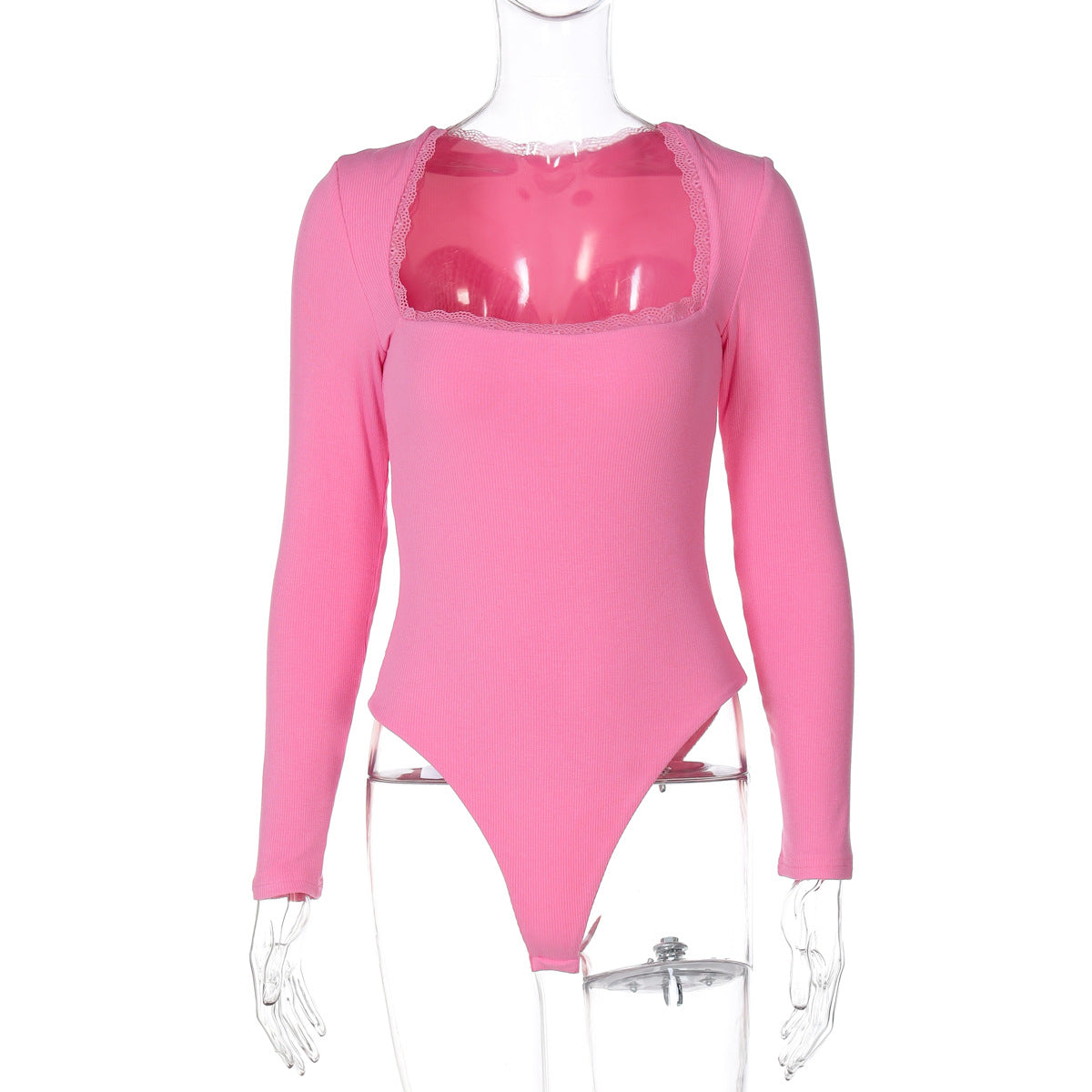 Women Clothing Winter Sexy Square Neck Lace Slim Fit Base Long Sleeve Jumpsuit Bella Mia