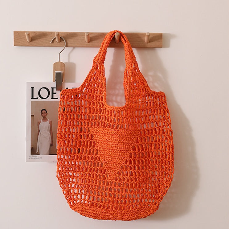 Large Capacity Hollow Out Cutout Straw Bag Fresh Candy Color One Shoulder Tote Woven Bag Portable Women Beach Bag Bella Mia