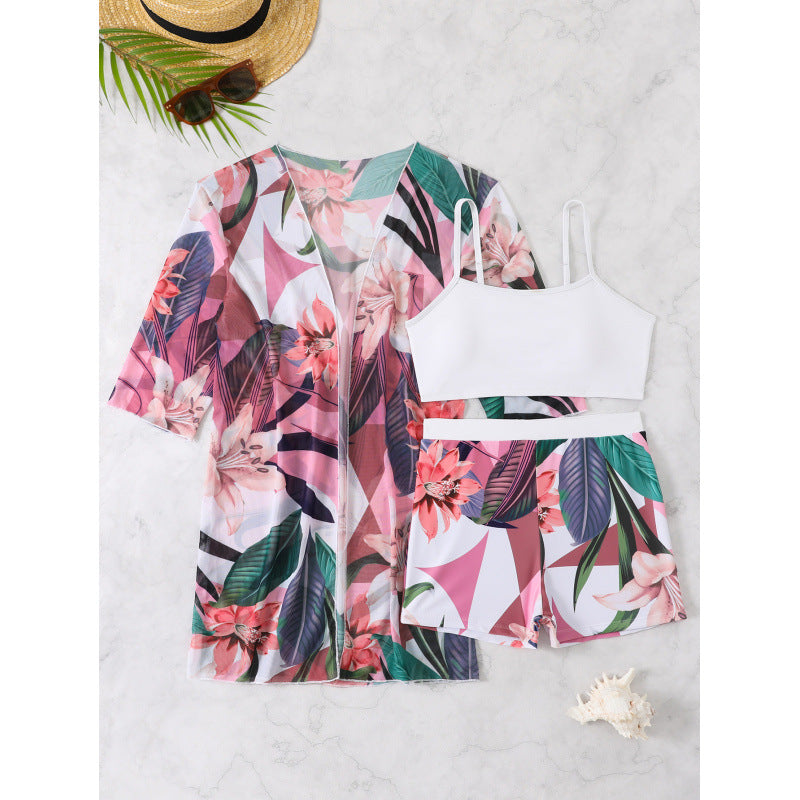 Swimsuit Women Print Casual Vacation Boxers Three Piece Sets Beach Cover up Bella Mia