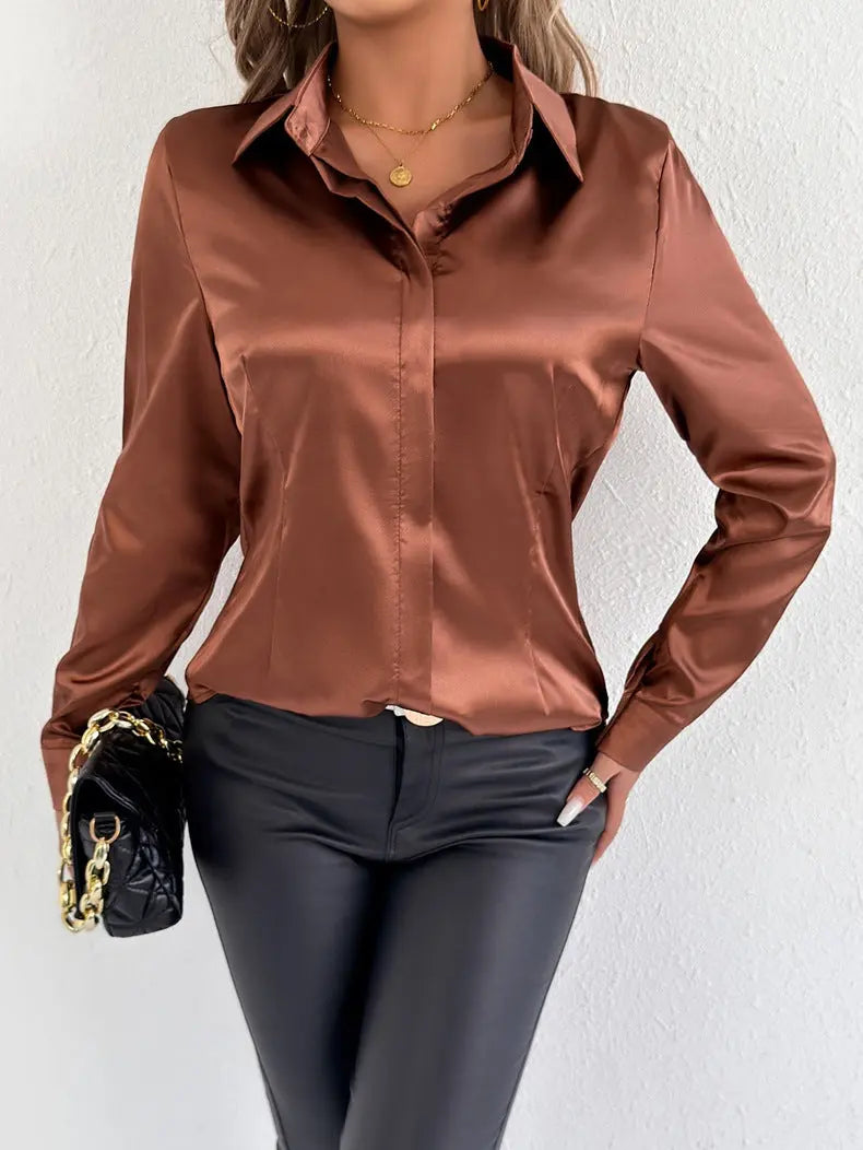 Real Shot Women Clothing Satin Summer Satin Shirt Women Satin Artificial Silk Shirt Bella Mia