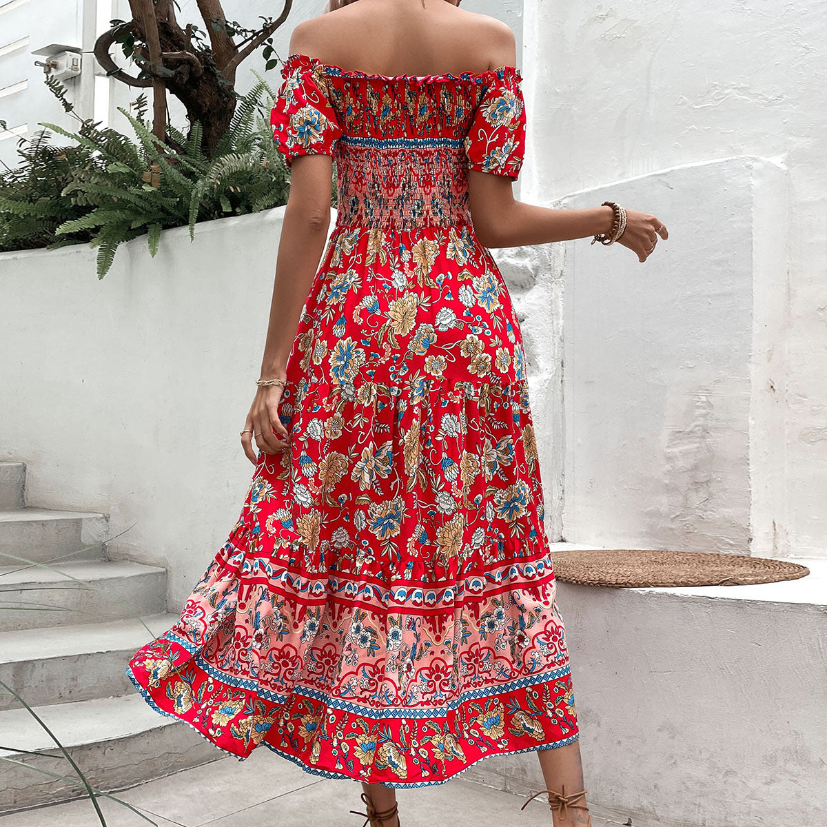 Summer Ethnic Women Clothing Off Neck Printed Dress Bella Mia
