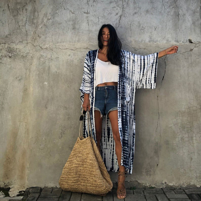 Sun-Protective Clothing Lace Printing Cardigan Long Sleeve Beach Vacation Bikini Outwear Blouse Women Bella Mia