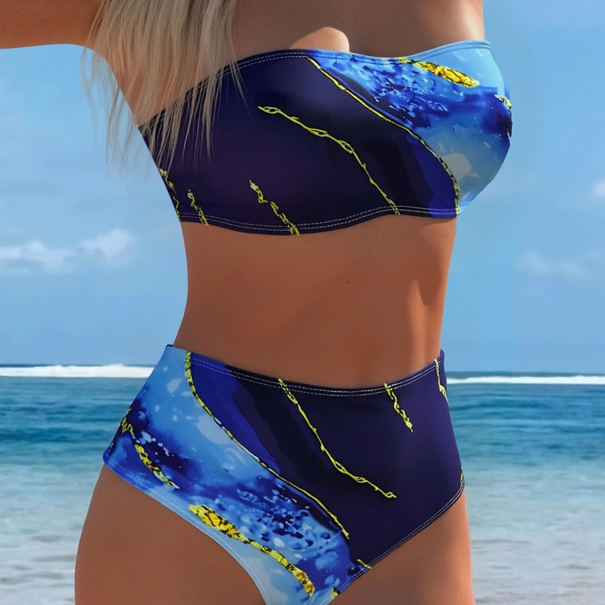 Bikini Detachable Shoulder Strap Gradient Printing High Waist Sexy Split Bikini Swimsuit Women Bella Mia