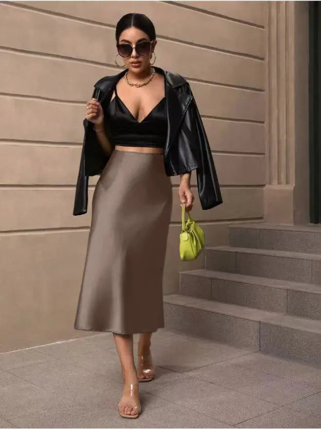 Hip Wrapped Fishtail Skirt Satin Mid Length Skirt Autumn Women Clothing Direct Bella Mia