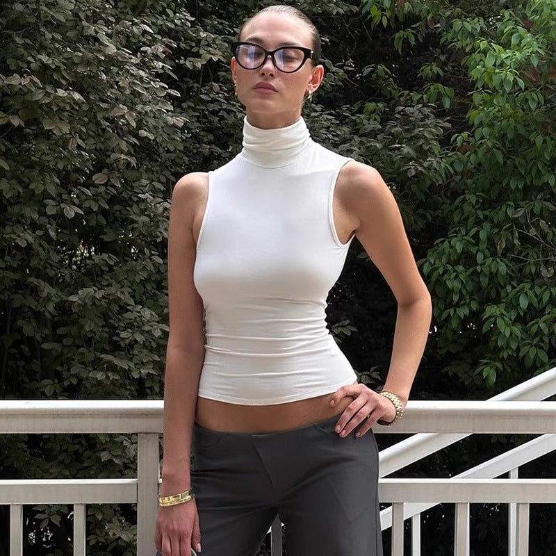 Women Clothing Summer Elegant Sleeveless Solid Color Turtleneck Backless Top Bella Mia