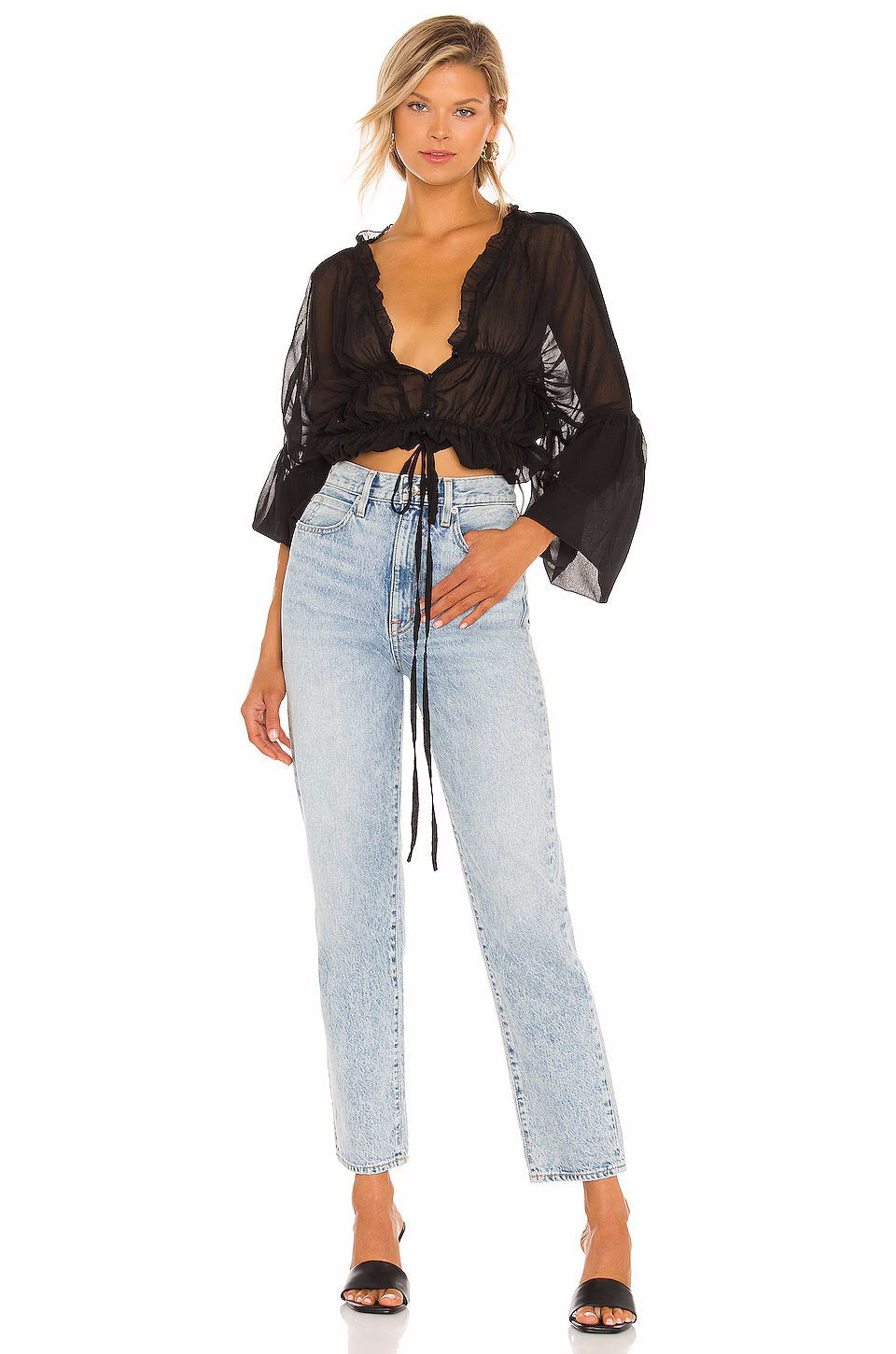 Fall Casual Women Wear Beach Cover Up Holiday Chiffon Bell Sleeve Top Bella Mia