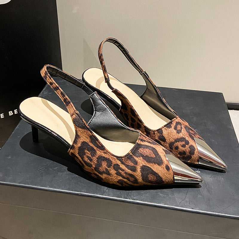 Hollow Out Cutout Pointed High Heel Back Open Shoes Women Stiletto Leopard Print Sandals Bella Mia