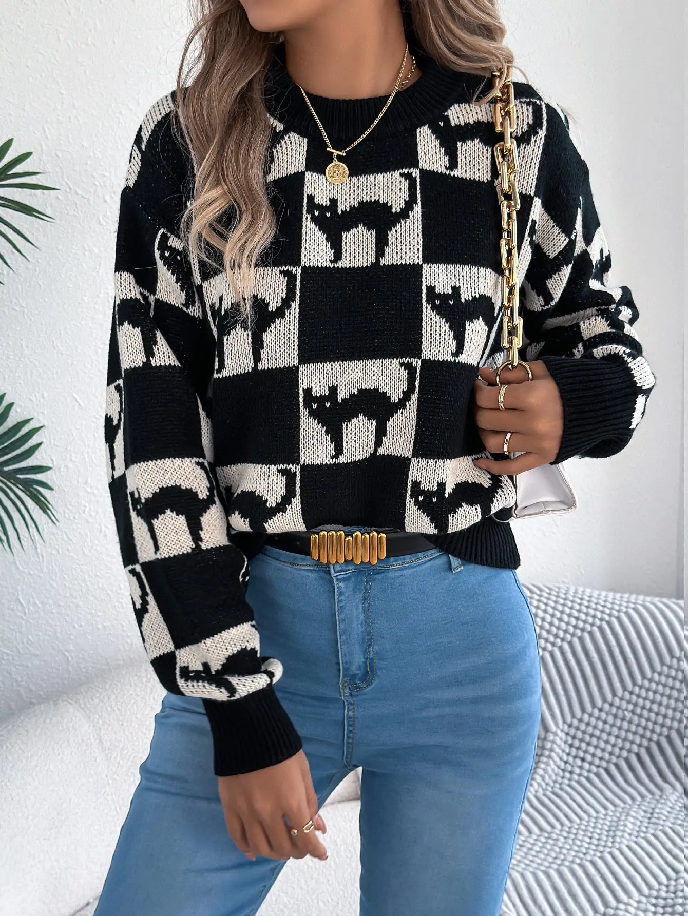 Autumn Winter Halloween Plaid Lantern Long Sleeve Pullover For Women Bella Mia