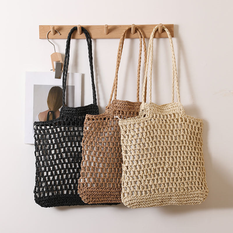One Shoulder Hollow Out Cutout out Straw Bag Special Interest Design Straw Bag Woven Bag Vacation Beach Bag Women Bag Bella Mia