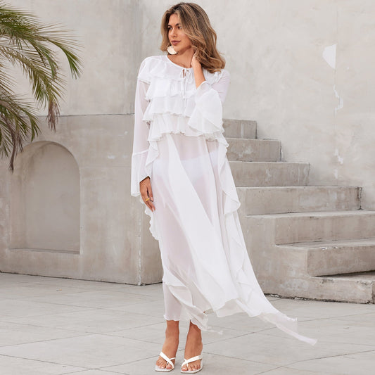 Beach Dress Women Chiffon Stacked Vacation Pullover Bikini Swimsuit Blouse Sun Protective Clothing Bella Mia