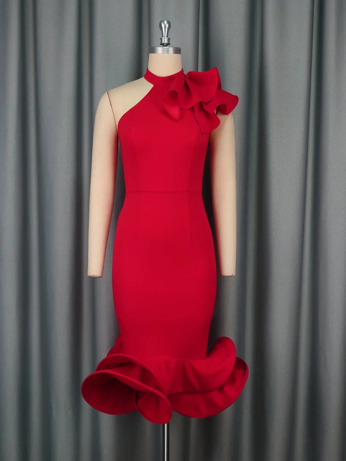 Elegant Half Turtleneck Ruffled Dress off Shoulder Ruffled Hem Cocktail Evening Dress Bella Mia